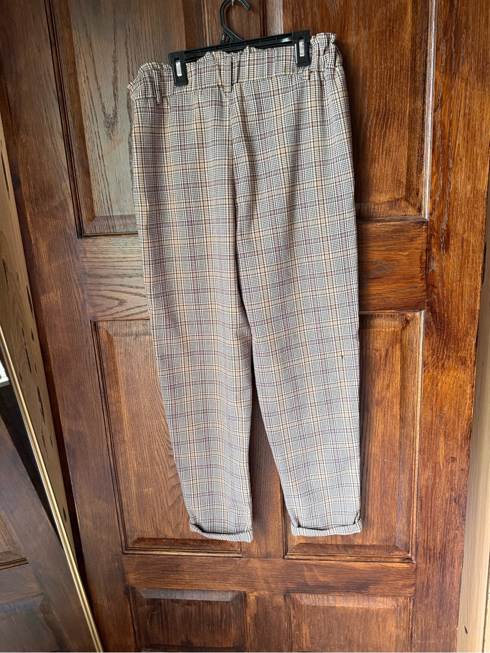 SO Plaid Paperbag Waist Chinos in Tan and Gray - Picture 2 of 5